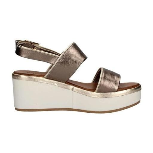 Inuovo 8674 Leather Double Strap Wedge - Pewter - My Shoe Shop - Wedge