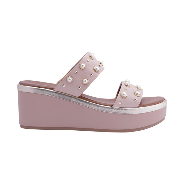 Inuovo 8686 Double Strap Pearl Wedge - Blush - My Shoe Shop - Wedge