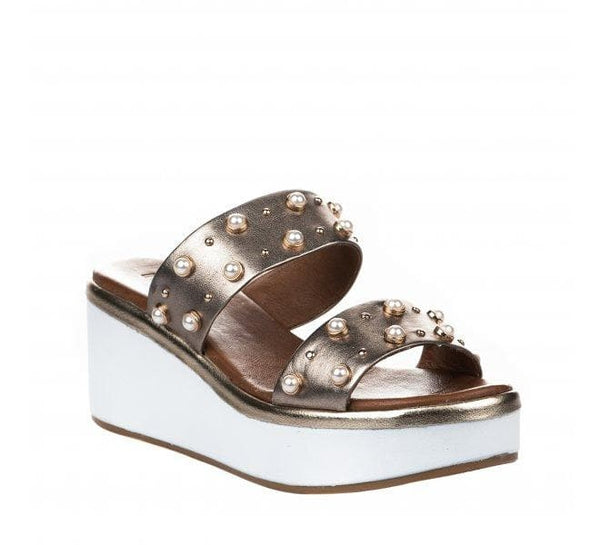 Inuovo 8686 Double Strap Pearl Wedge - Pewter - My Shoe Shop - Wedge