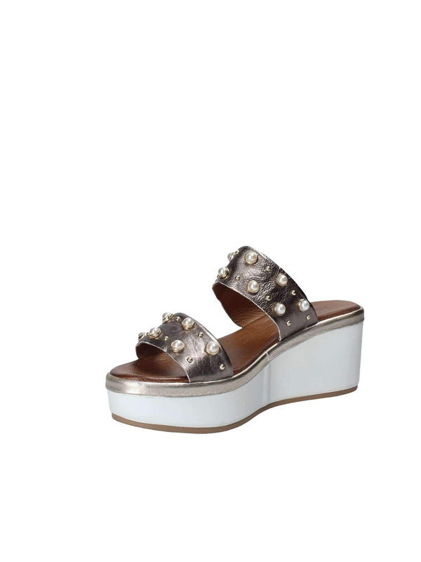 Inuovo 8686 Double Strap Pearl Wedge - Pewter - My Shoe Shop - Wedge