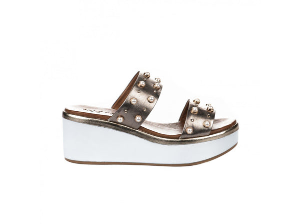 Inuovo 8686 Double Strap Pearl Wedge - Pewter - My Shoe Shop - Wedge