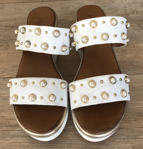 Inuovo 8686 Double Strap Pearl Wedge - White - My Shoe Shop - Wedge