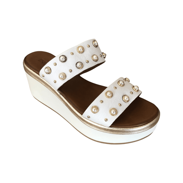 Inuovo 8686 Double Strap Pearl Wedge - White - My Shoe Shop - Wedge