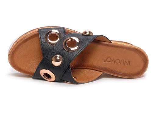 Inuovo 8790 Slip In Wedge with Gold Eyelets - Black - My Shoe Shop - Wedge