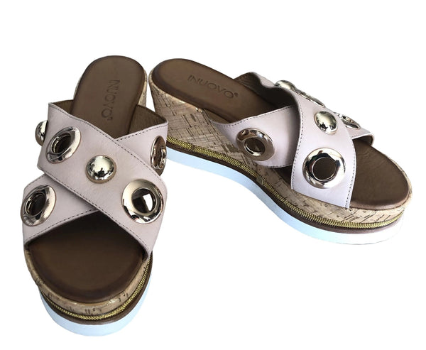 Inuovo 8790 Slip In Wedge with Gold Eyelets - Blush - My Shoe Shop - Wedge
