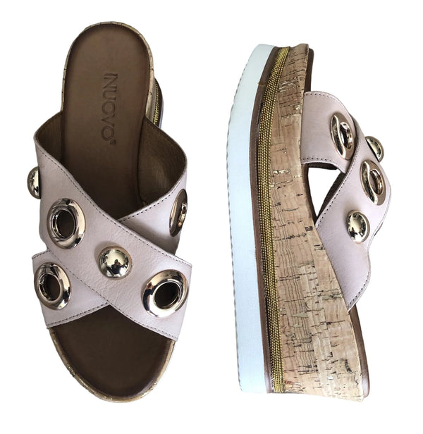 Inuovo 8790 Slip In Wedge with Gold Eyelets - Blush - My Shoe Shop - Wedge