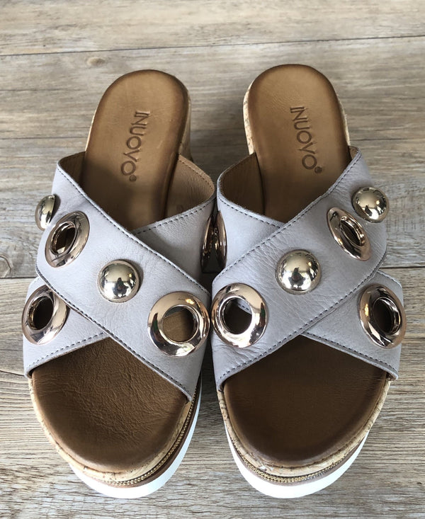 Inuovo 8790 Slip In Wedge with Gold Eyelets - Grey - My Shoe Shop - Wedge