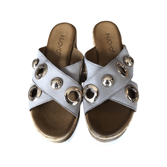 Inuovo 8790 Slip In Wedge with Gold Eyelets - Grey - My Shoe Shop - Wedge