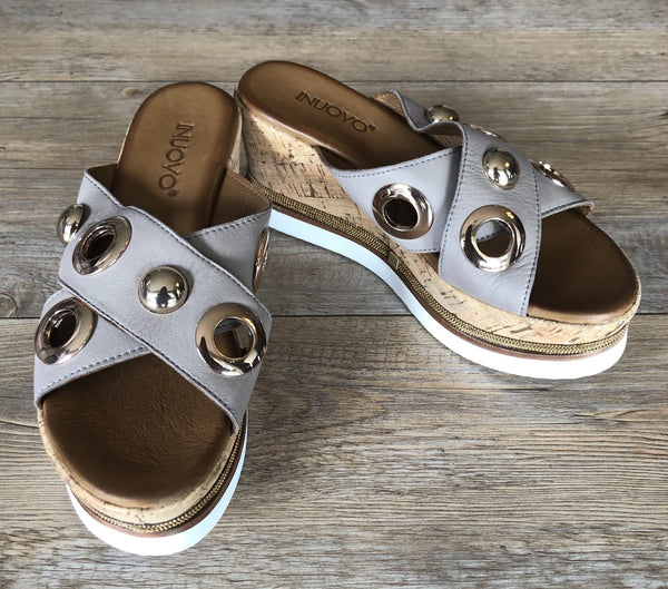 Inuovo 8790 Slip In Wedge with Gold Eyelets - Grey - My Shoe Shop - Wedge