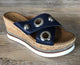 Inuovo 8790 Slip In Wedge with Silver Eyelets - Navy - My Shoe Shop - Wedge