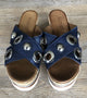 Inuovo 8790 Slip In Wedge with Silver Eyelets - Navy - My Shoe Shop - Wedge