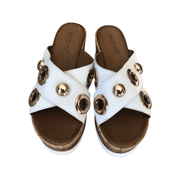 Inuovo 8790 Wedge with Gold Eyelets - White - My Shoe Shop - Wedge