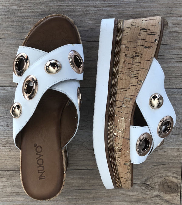Inuovo 8790 Wedge with Gold Eyelets - White - My Shoe Shop - Wedge
