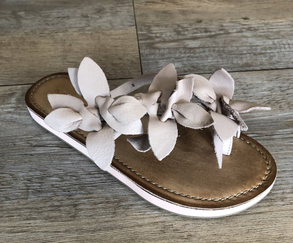 Inuovo 9091 Leather Slipper with Flowers- Blush - My Shoe Shop - Slipper