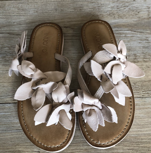 Inuovo 9091 Leather Slipper with Flowers- Blush - My Shoe Shop - Slipper