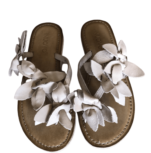 Inuovo 9091 Leather Slipper with Flowers- Blush - My Shoe Shop - Slipper
