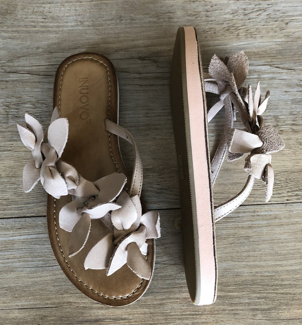 Inuovo 9091 Leather Slipper with Flowers- Blush - My Shoe Shop - Slipper