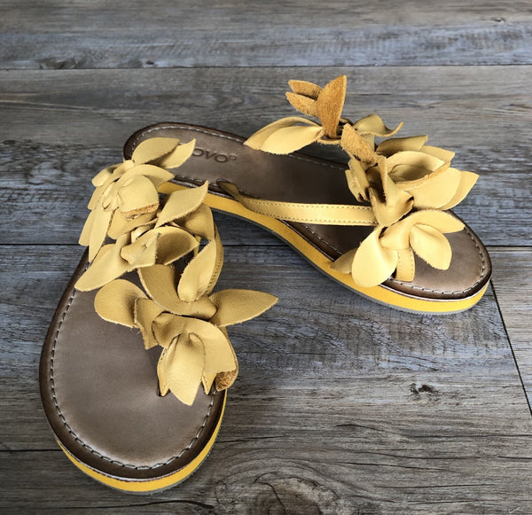Inuovo 9091 Leather Slipper with Flowers- Mustard - My Shoe Shop - Slipper