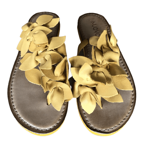 Inuovo 9091 Leather Slipper with Flowers- Mustard - My Shoe Shop - Slipper