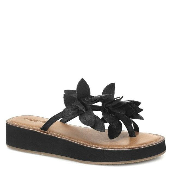 Inuovo 9105 Leather Slipper Wedge with Flowers- Black - My Shoe Shop - Wedge