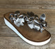 Inuovo 9105 Leather Slipper Wedge with Flowers - Pewter - My Shoe Shop - Wedge