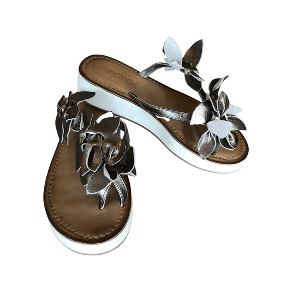 Inuovo 9105 Leather Slipper Wedge with Flowers - Pewter - My Shoe Shop - Wedge