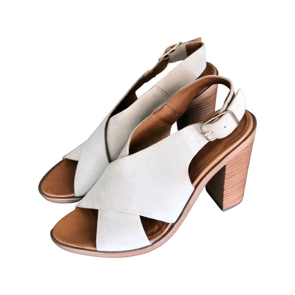 Inuovo heels w soft laser cut leather - Beige Suede - My Shoe Shop - sandal