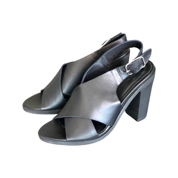 Inuovo heels w soft laser cut leather - Black - My Shoe Shop - sandal