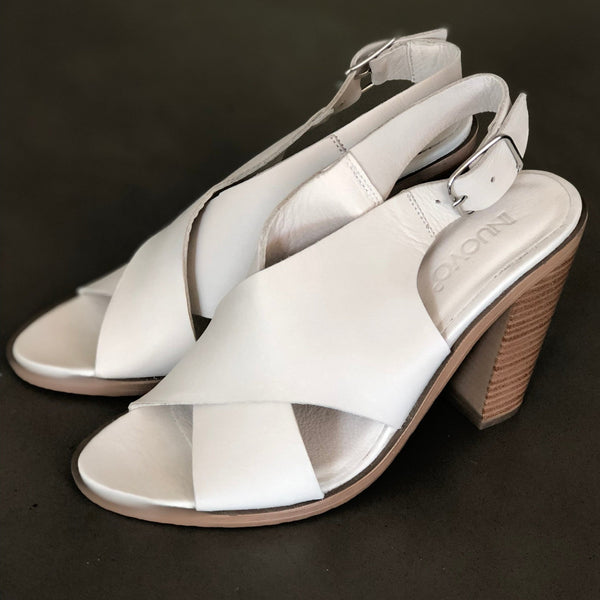 Inuovo heels w soft laser cut leather - Off-white - My Shoe Shop - sandal