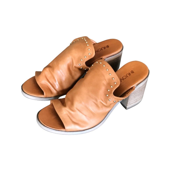 Inuovo soft leather slip in heels w studs - Coconut - My Shoe Shop - sandal