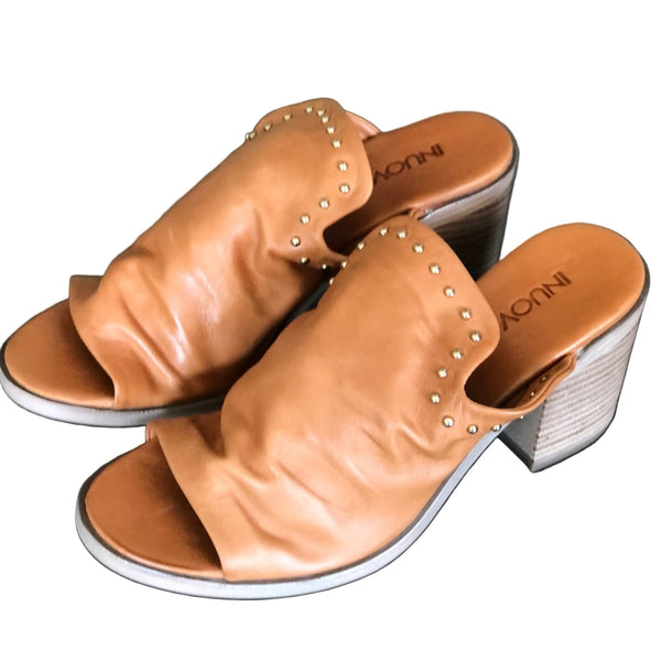 Inuovo soft leather slip in heels w studs - Coconut - My Shoe Shop - sandal