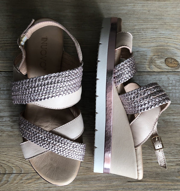 Inuovo Wedge with Braided Straps - Blush - My Shoe Shop - sandal