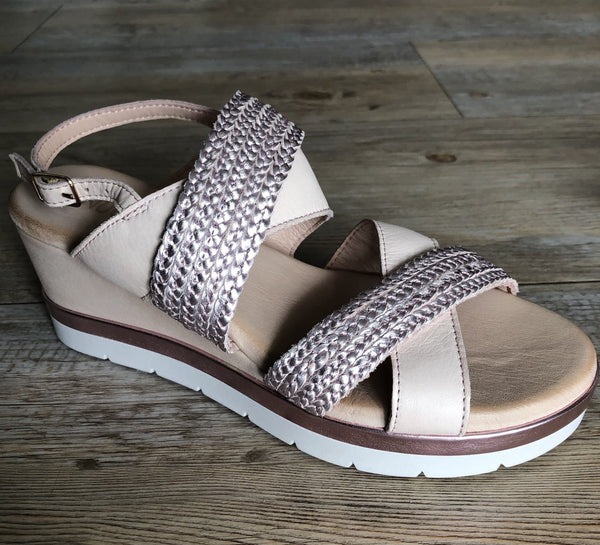 Inuovo Wedge with Braided Straps - Blush - My Shoe Shop - sandal