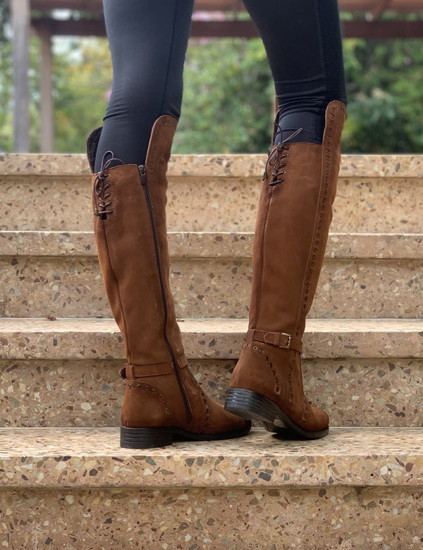 Knee height Boot with Rivets - TAN - My Shoe Shop - boot