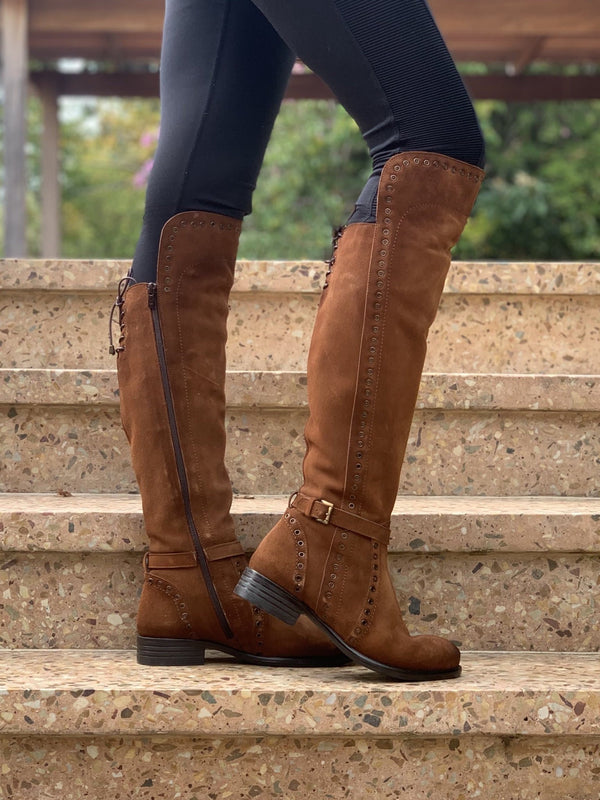 Knee height Boot with Rivets - TAN - My Shoe Shop - boot