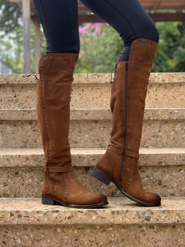 Knee height Boot with Rivets - TAN - My Shoe Shop - boot