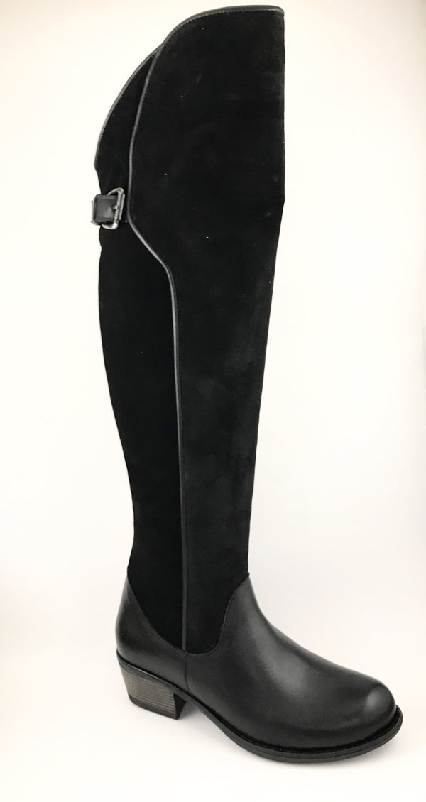 Knee High Suede and Leather Boot - Black - My Shoe Shop - boot