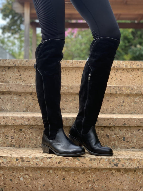Knee High Suede and Leather Boot - Black - My Shoe Shop - boot