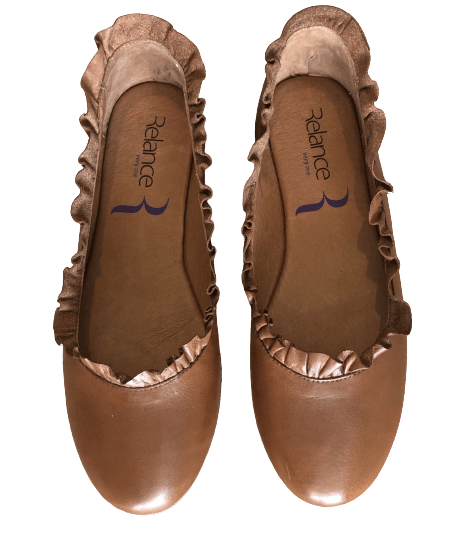 Relance Frilled Leather Ballerina - Brandy - My Shoe Shop - Ballerina
