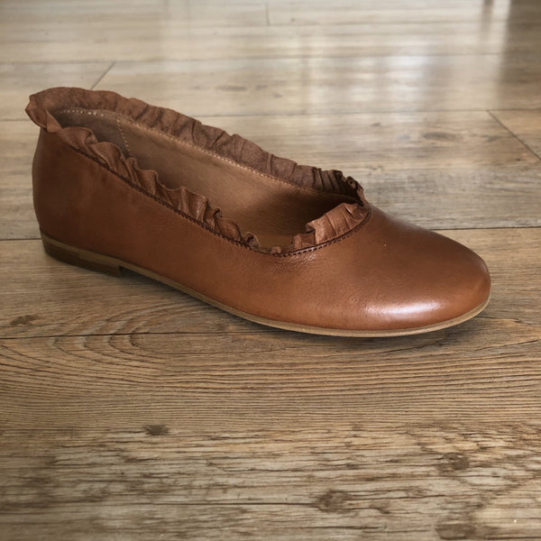 Relance Frilled Leather Ballerina - Brandy - My Shoe Shop - Ballerina