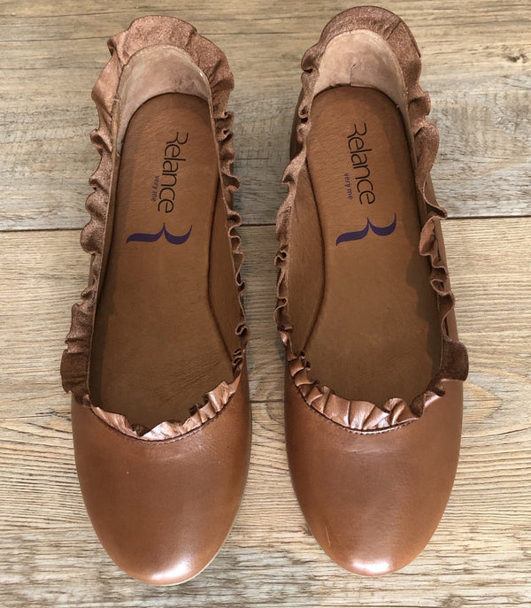 Relance Frilled Leather Ballerina - Brandy - My Shoe Shop - Ballerina