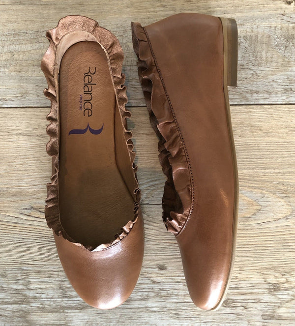 Relance Frilled Leather Ballerina - Brandy - My Shoe Shop - Ballerina