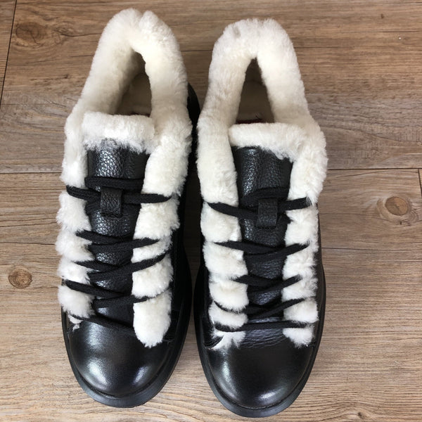 Sergio Puccini Leather Sneaker with Fur - Black - My Shoe Shop - Leather sneaker