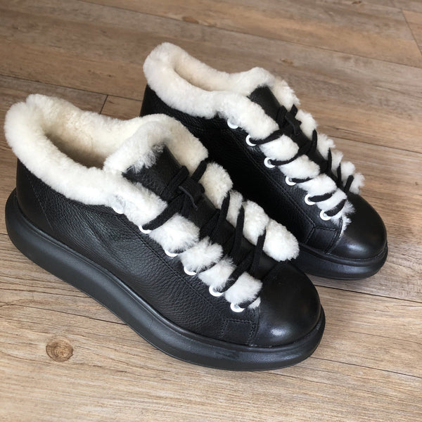 Sergio Puccini Leather Sneaker with Fur - Black - My Shoe Shop - Leather sneaker