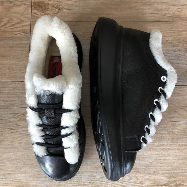 Sergio Puccini Leather Sneaker with Fur - Black - My Shoe Shop - Leather sneaker