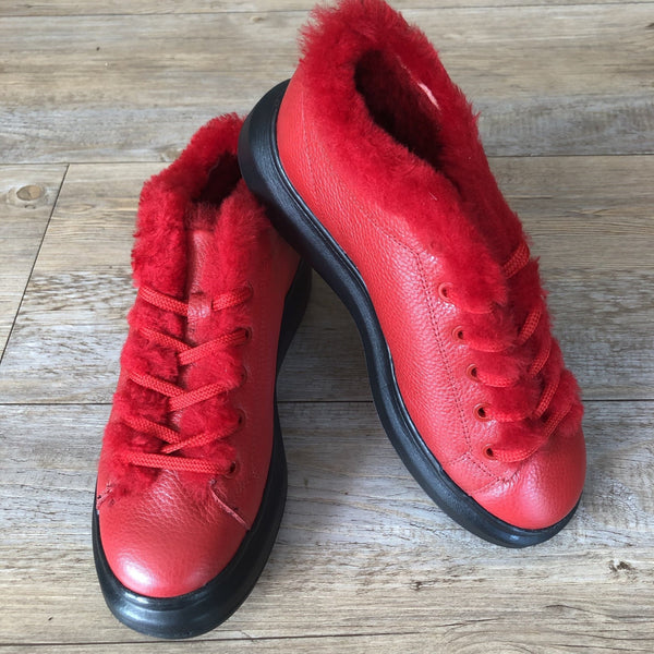 Sergio Puccini Leather Sneaker with Fur - Red - My Shoe Shop - Leather sneaker