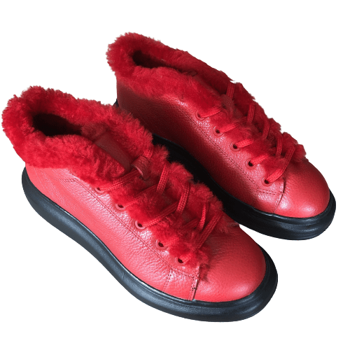 Sergio Puccini Leather Sneaker with Fur - Red - My Shoe Shop - Leather sneaker