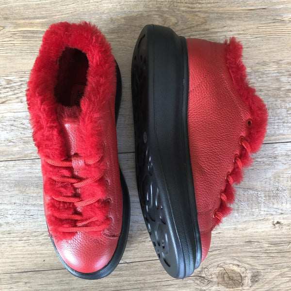 Sergio Puccini Leather Sneaker with Fur - Red - My Shoe Shop - Leather sneaker