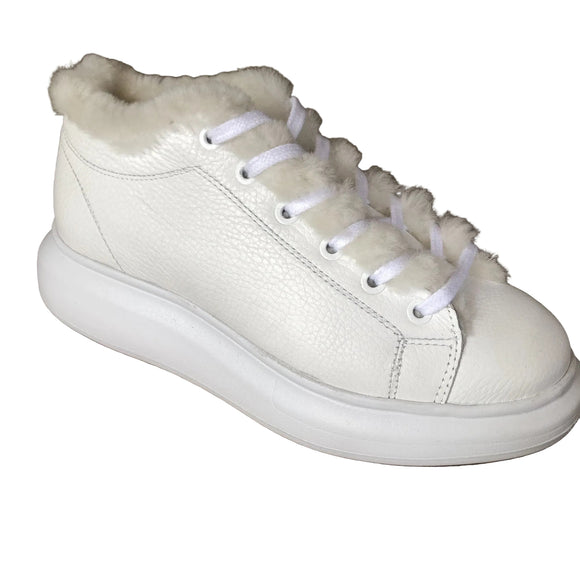 Sergio Puccini leather sheep-wool-lined sneaker in White