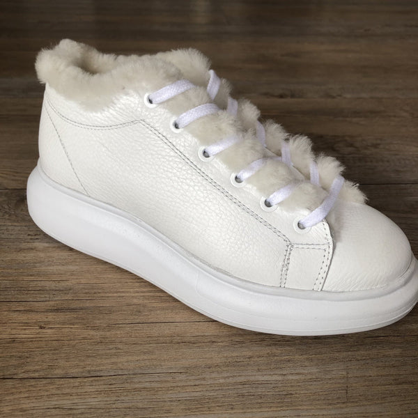 Sergio Puccini Leather Sneaker with Fur - White - My Shoe Shop - Leather sneaker